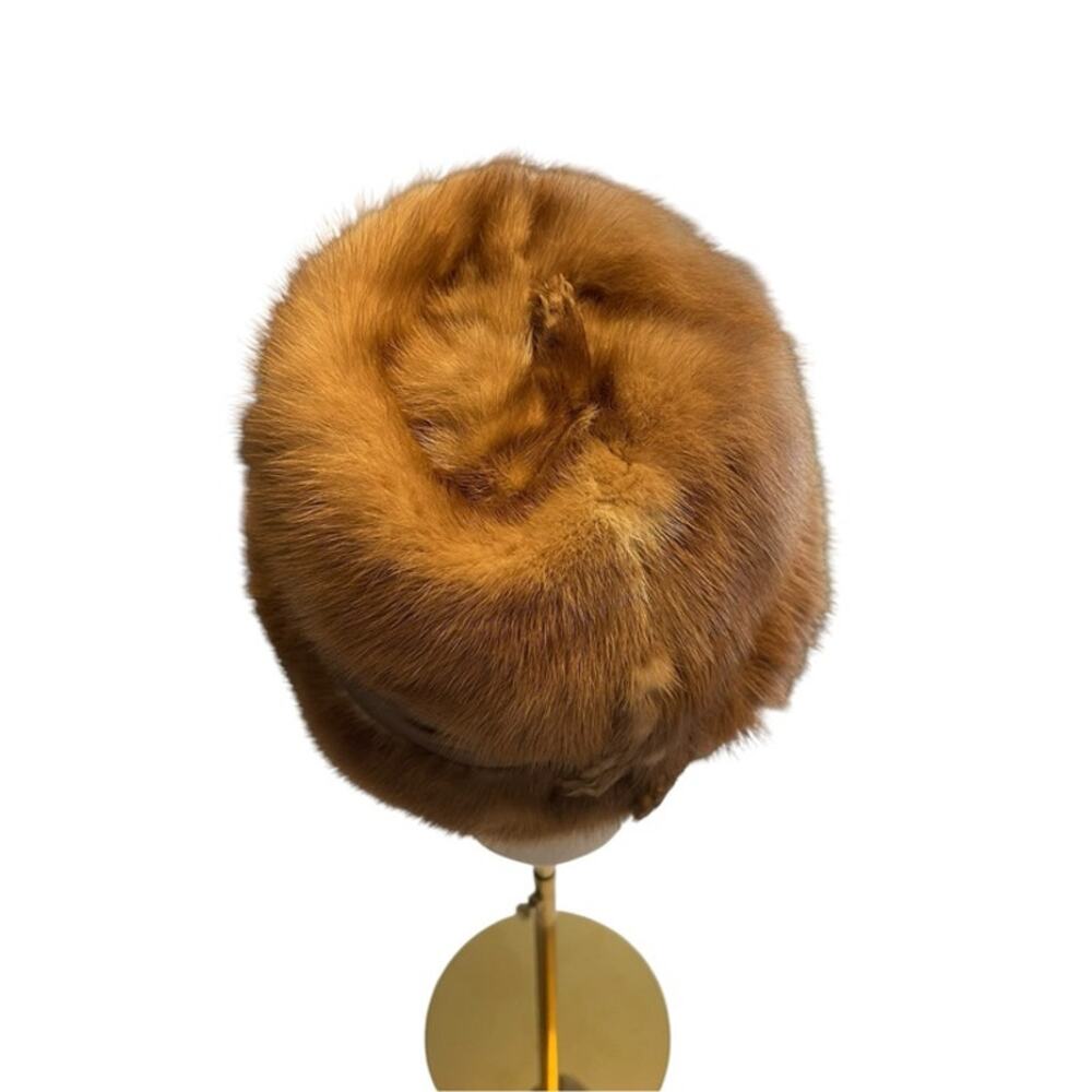 Vintage Amrose New York Genuine Mink Fur Satin Cloche Hat Cossack Winter Brown - Picture 5 of 8